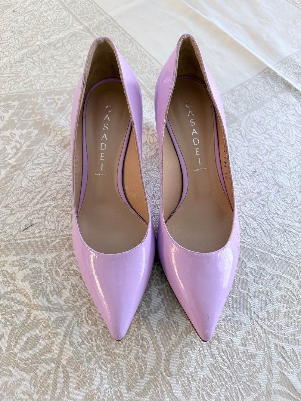 Casadei Lavender Patent Leather Pointed-Toe Pumps